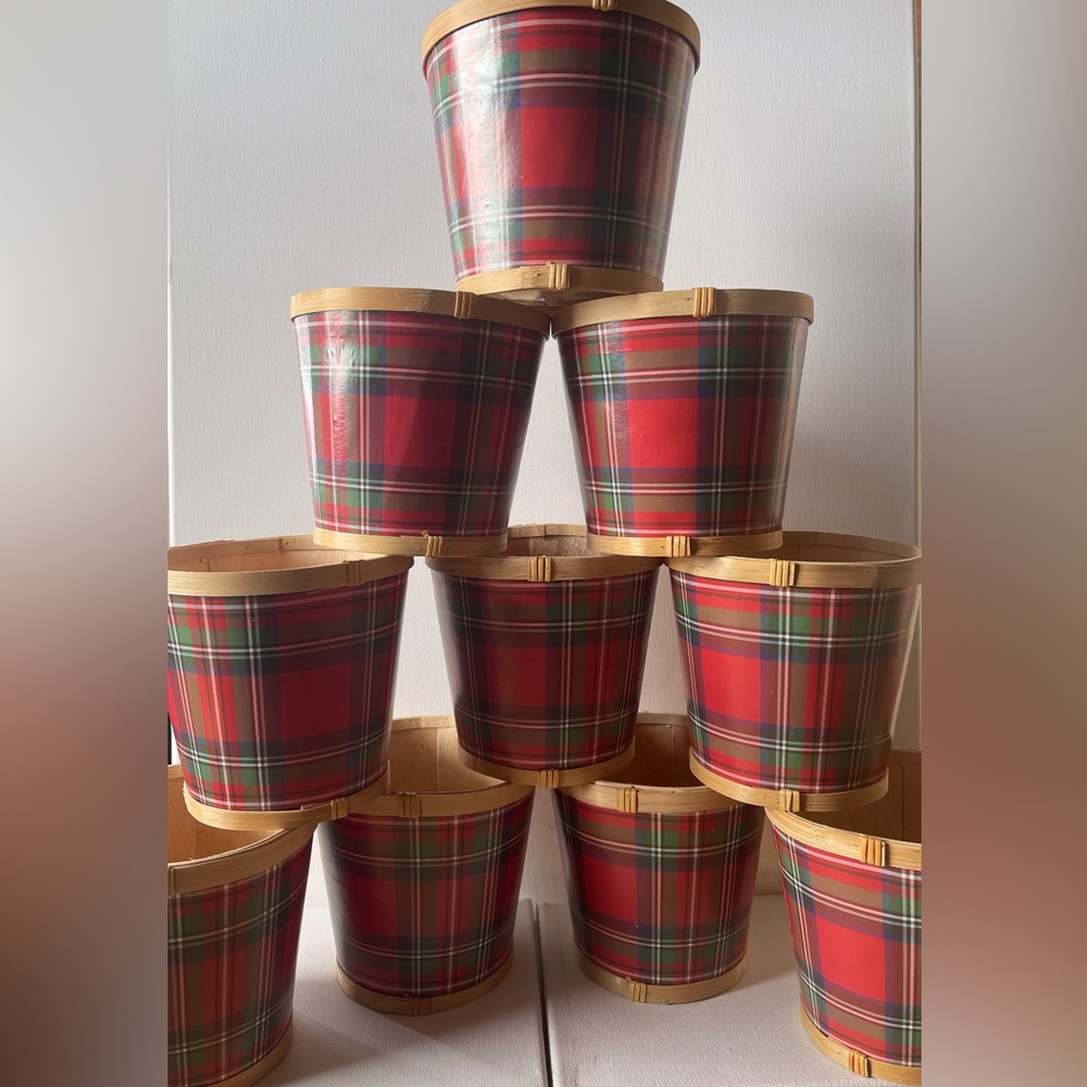 Ten (10) Plaid Red and Green Decorative Holiday Baskets